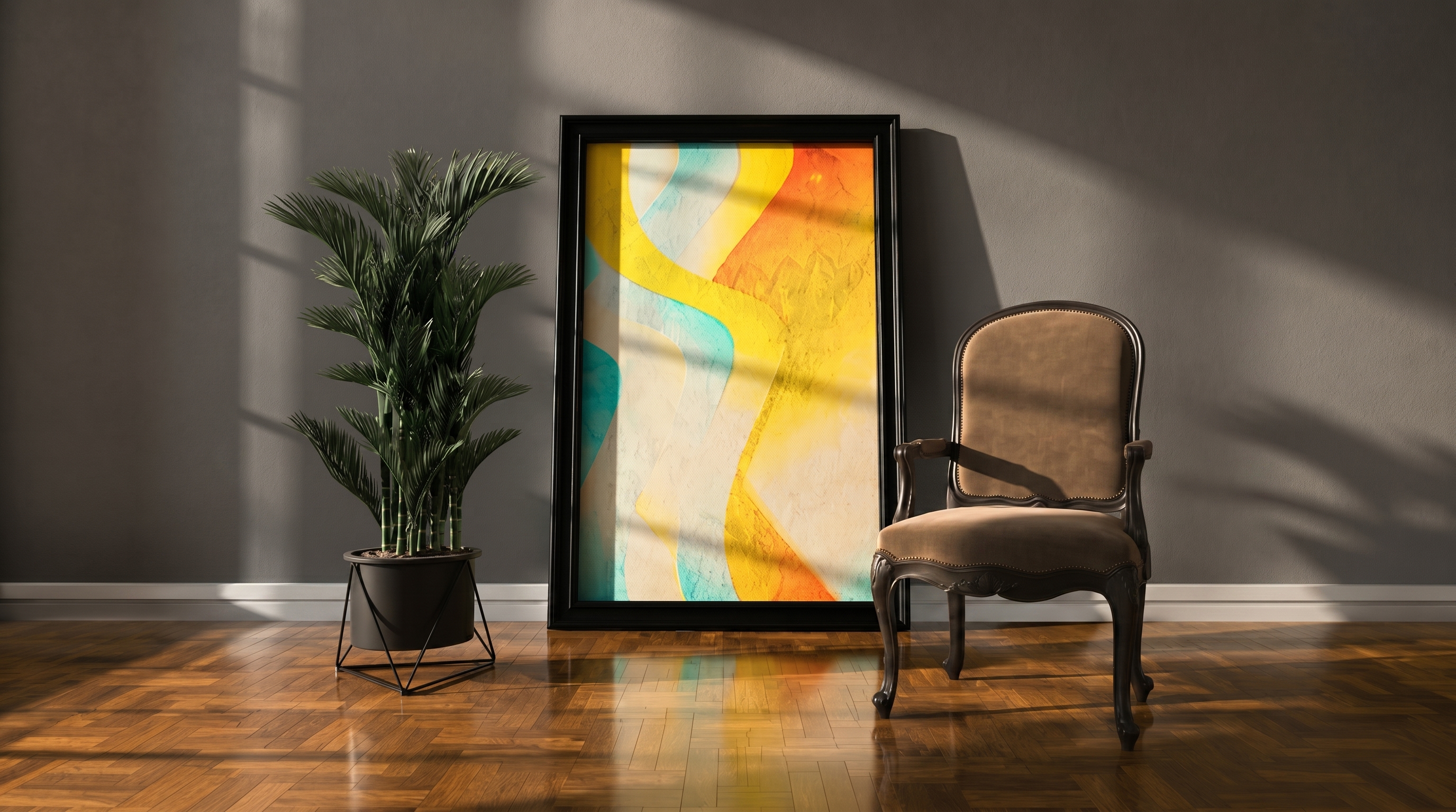 Render de poltrona com atmosfera, textura e luz suave