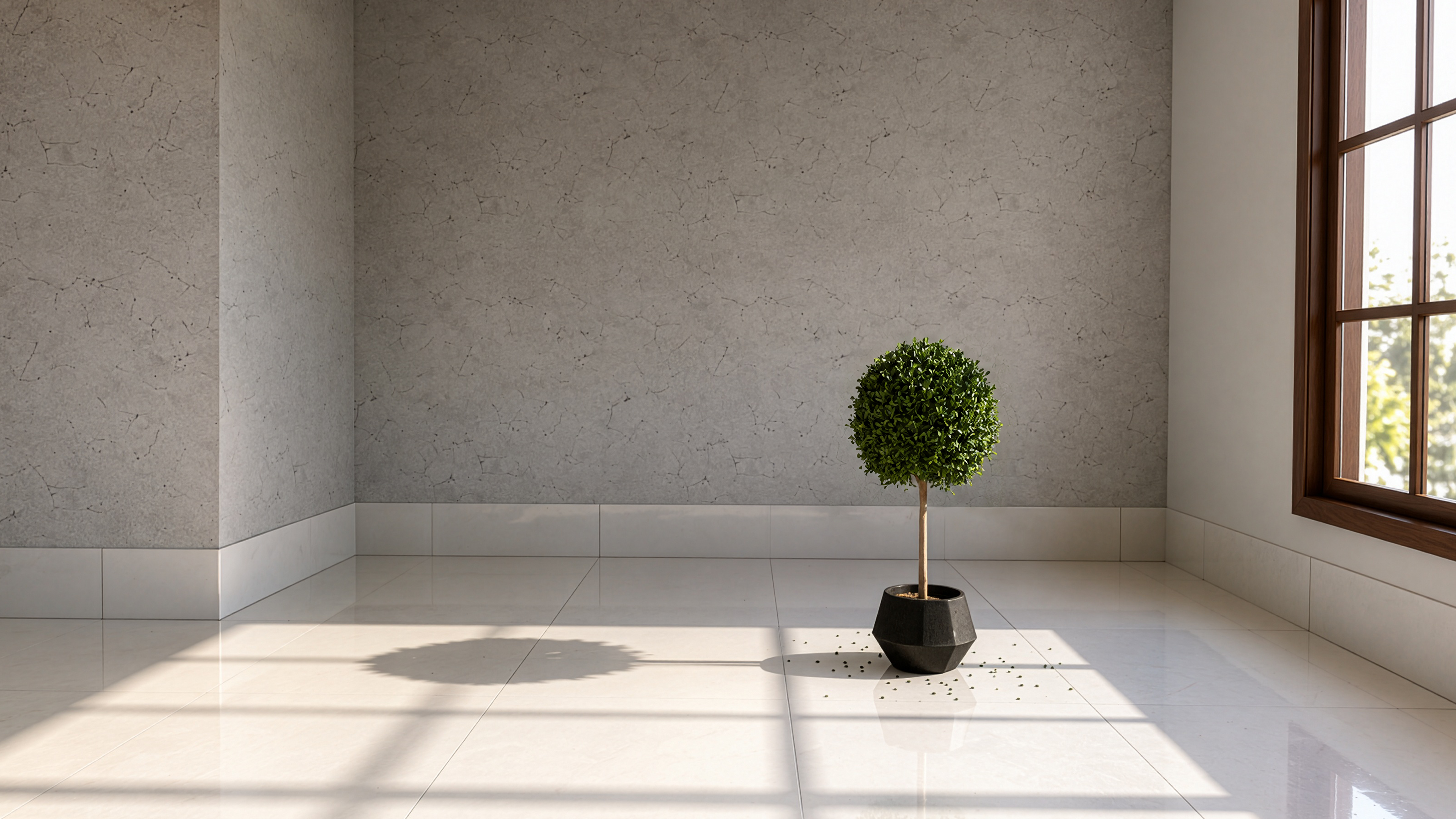 Render minimalista com foco em simplicidade, luz e composição